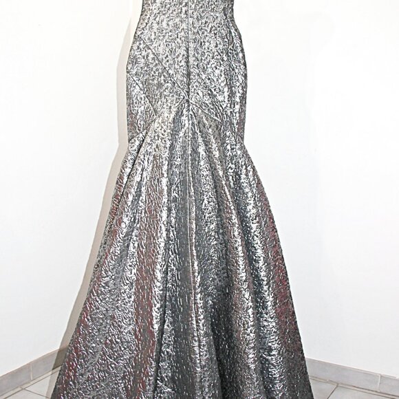 MAC DUGGAL STRAPLESS METALLIC BROCADE MERMAID GOWN in MERCURY sz 16 $598 66025D - Picture 14 of 16